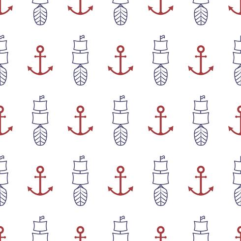 Nautical seamless pattern with anchor and ship vector