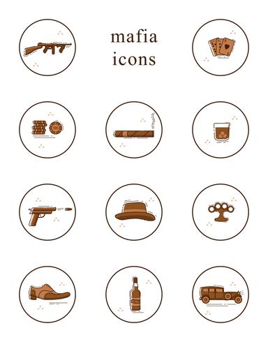 Colección de iconos de vector línea arte mafia.