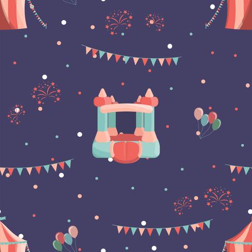 Amusement park seamless pattern with inflatable castle and circus.   vector