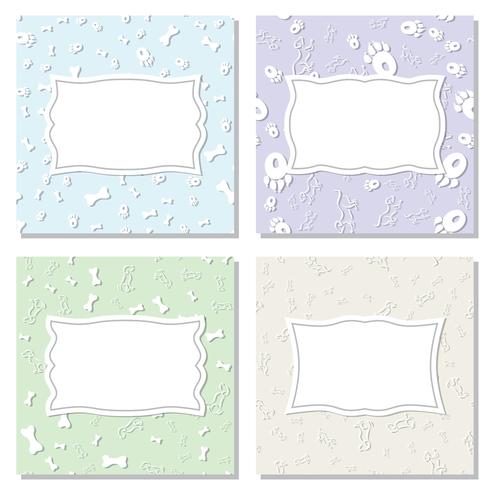 Set of frames on seamless textures. Backgrounds with a picture of a dog, paw prints of a dog and bones. vector