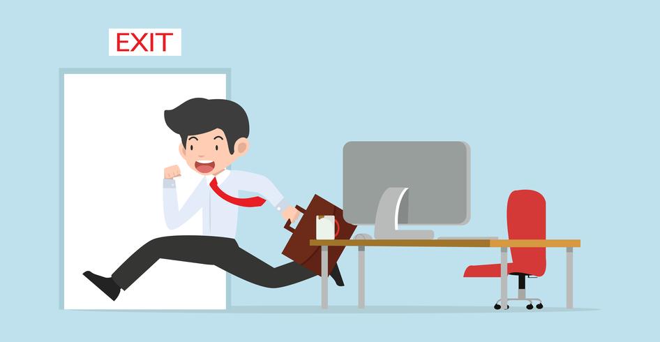 businessman run to open exit door concept vector