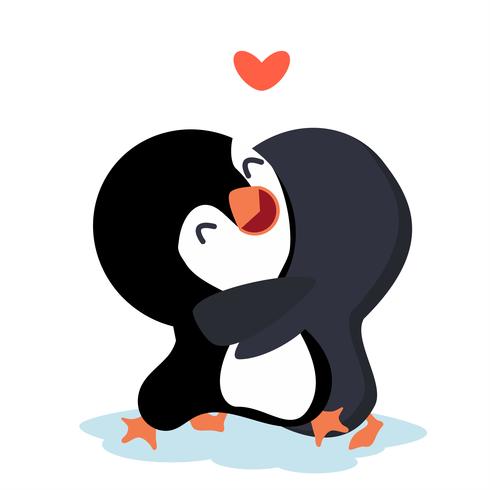 Cartoon Penguins happy Couple hug vector