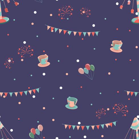 Amusement park seamless pattern with swing cups and carousel.   vector