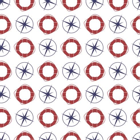 Nautical seamless pattern with compas and ring lifebuoy. vector