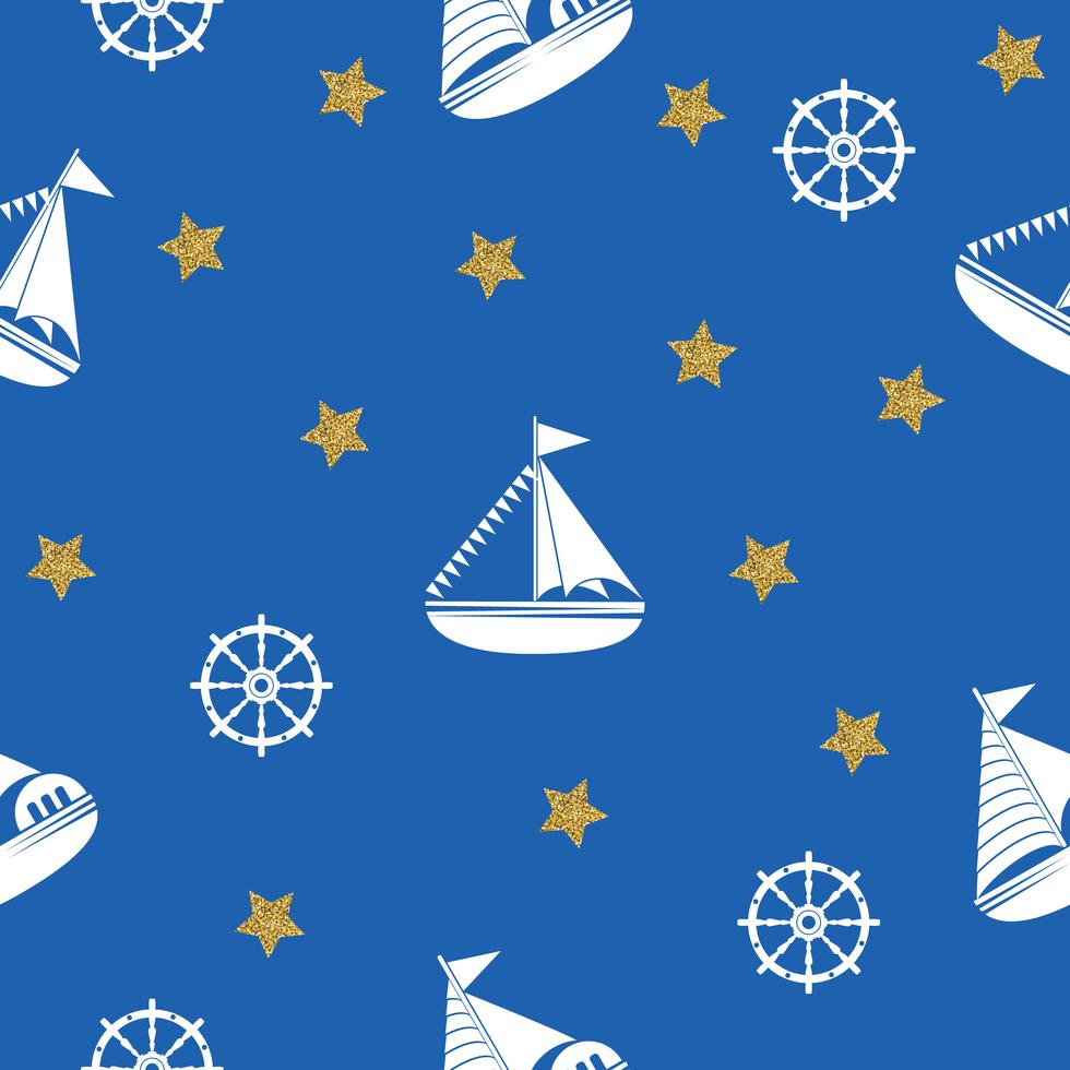 Seamless pattern with the image of yachts, anchor, steering wheel. Can