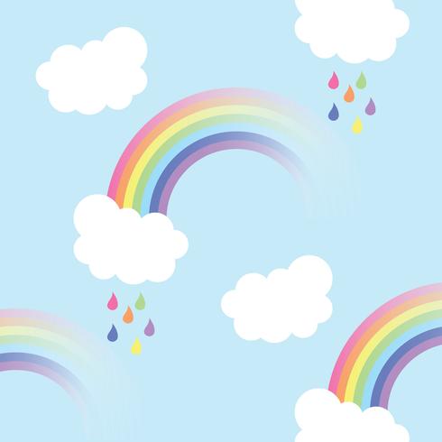 Arcoiris, nubes blancas. Un patrón sin costuras para tus ideas. vector