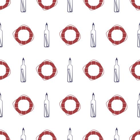 Nautical seamless pattern with bottle and porthole. vector