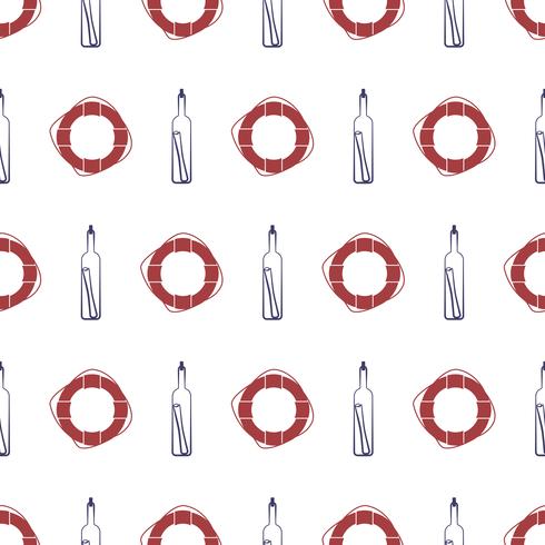Nautical seamless pattern with bottle and porthole. vector