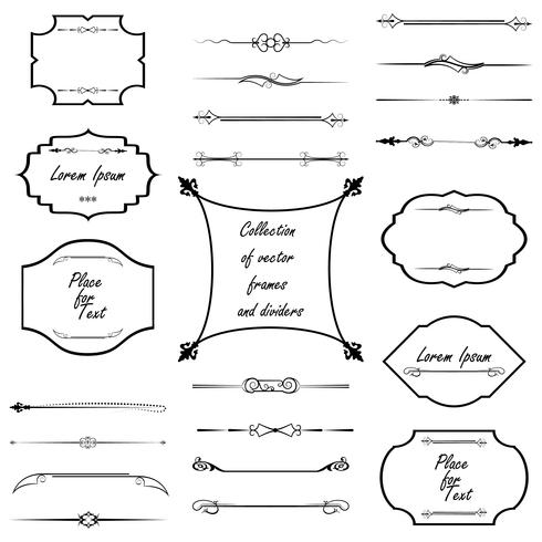 Elementos de diseño caligráfico. Divisores, marcos de diferentes formas. Vector