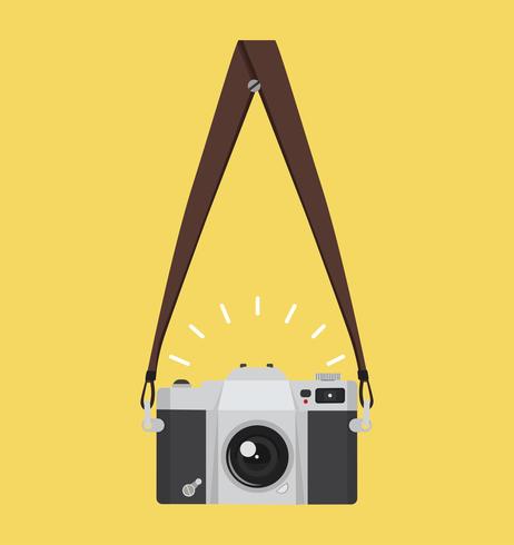 hanging old camera  in a flat style with strap vector