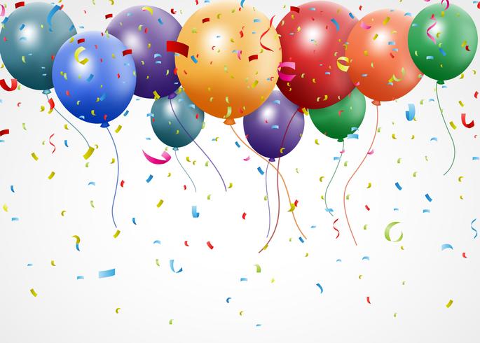 Birthday design with balloon and confetti vector