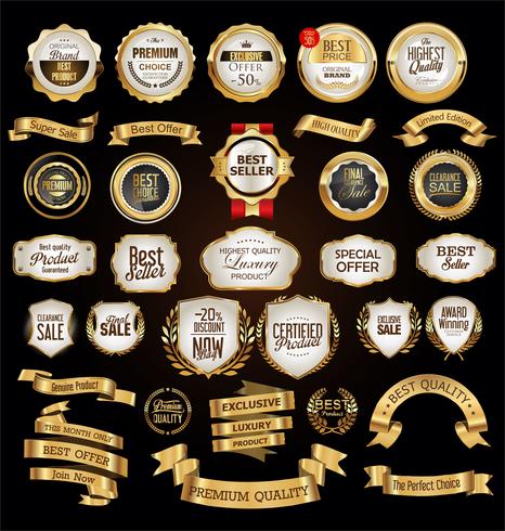 Insignias y etiquetas de oro premium de lujo vector