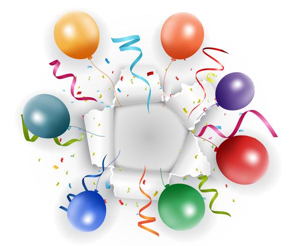 Diseño de cumpleaños con globo y confeti. vector