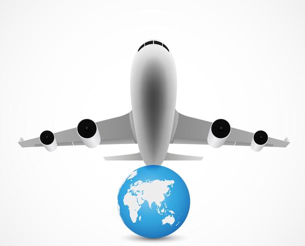 airplane flying with world travel vector