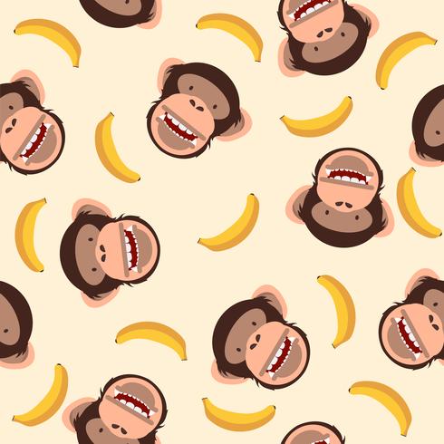 Cute chimpanzee head with banana pattern vector