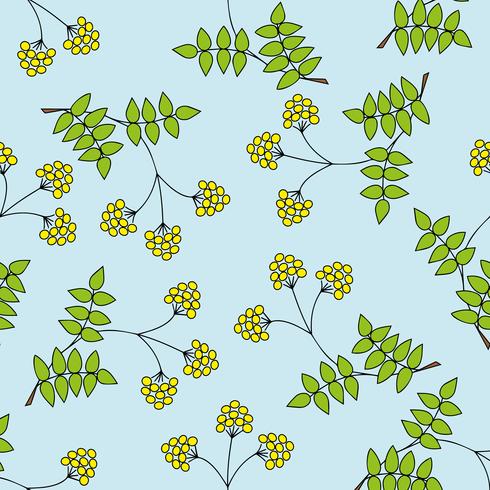 Children s seamless pattern with branches, leaves, berries. vector