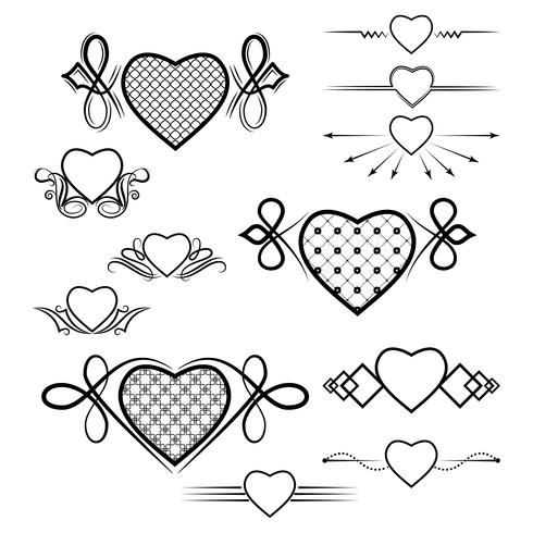 Set of dividers with the image of the heart. Vector