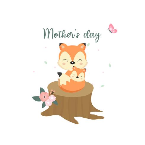 Cute animals for Mother's Day. Foxes mom and baby. vector