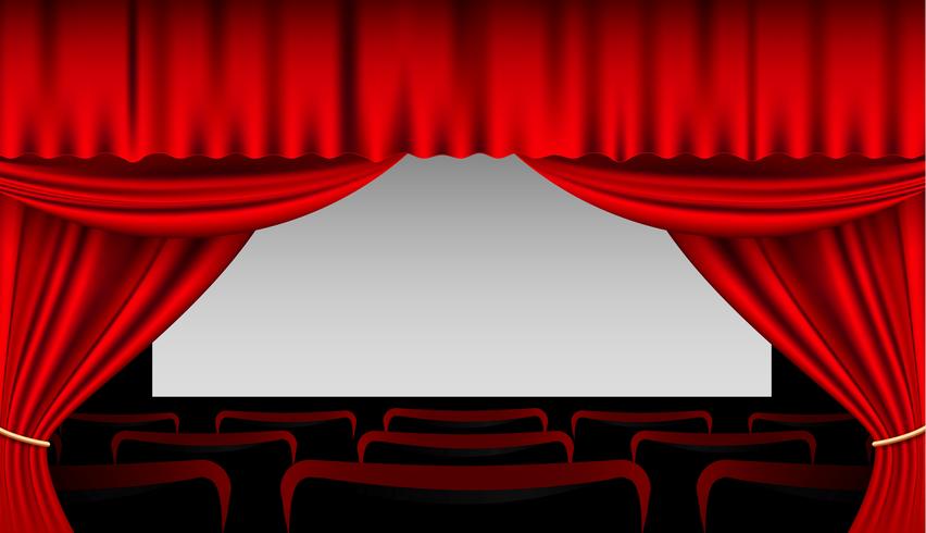 Stage interior with red curtains and seats vector