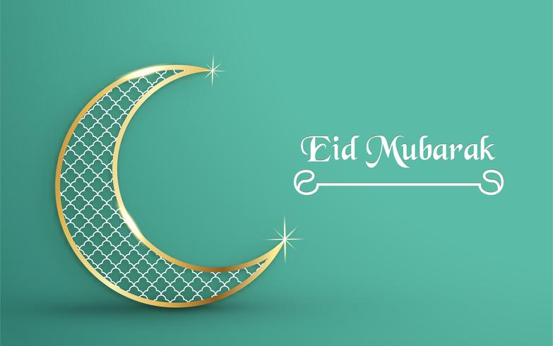 Plantilla para Eid Mubarak en tono verde y dorado. Ejemplo del vector 3D en el corte y el arte del papel para la tarjeta de felicitación islámica, invitación, cubierta de libro, folleto, bandera del web, anuncio.