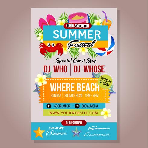 poster summer festival template with beach play vector