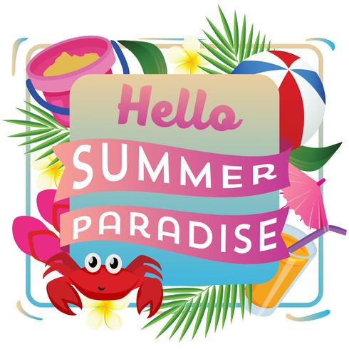 hello summer paradise with beach play vector