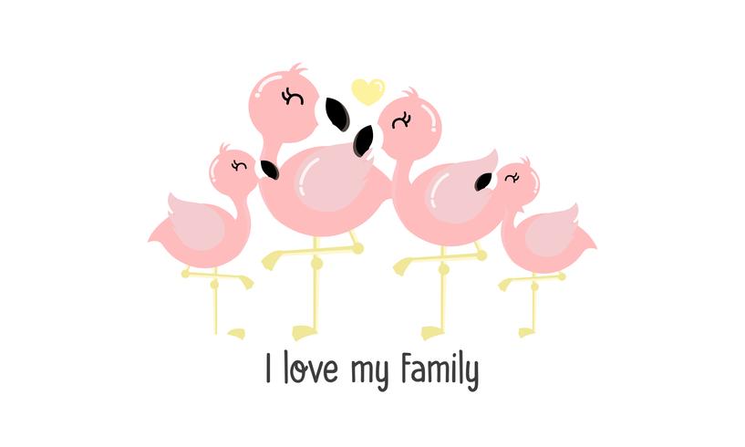 Cute pink flamingo  family. vector