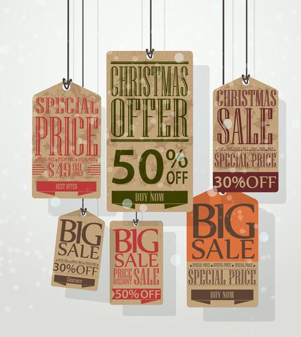 Christmas sale tags. Vintage style tags and labels vector