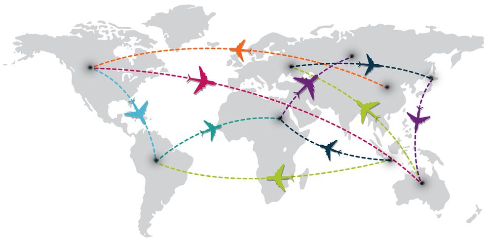 viaje mundial con mapa y aviones vector