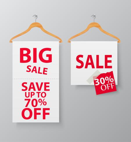 Sale promotion with wire hanger and banner vector