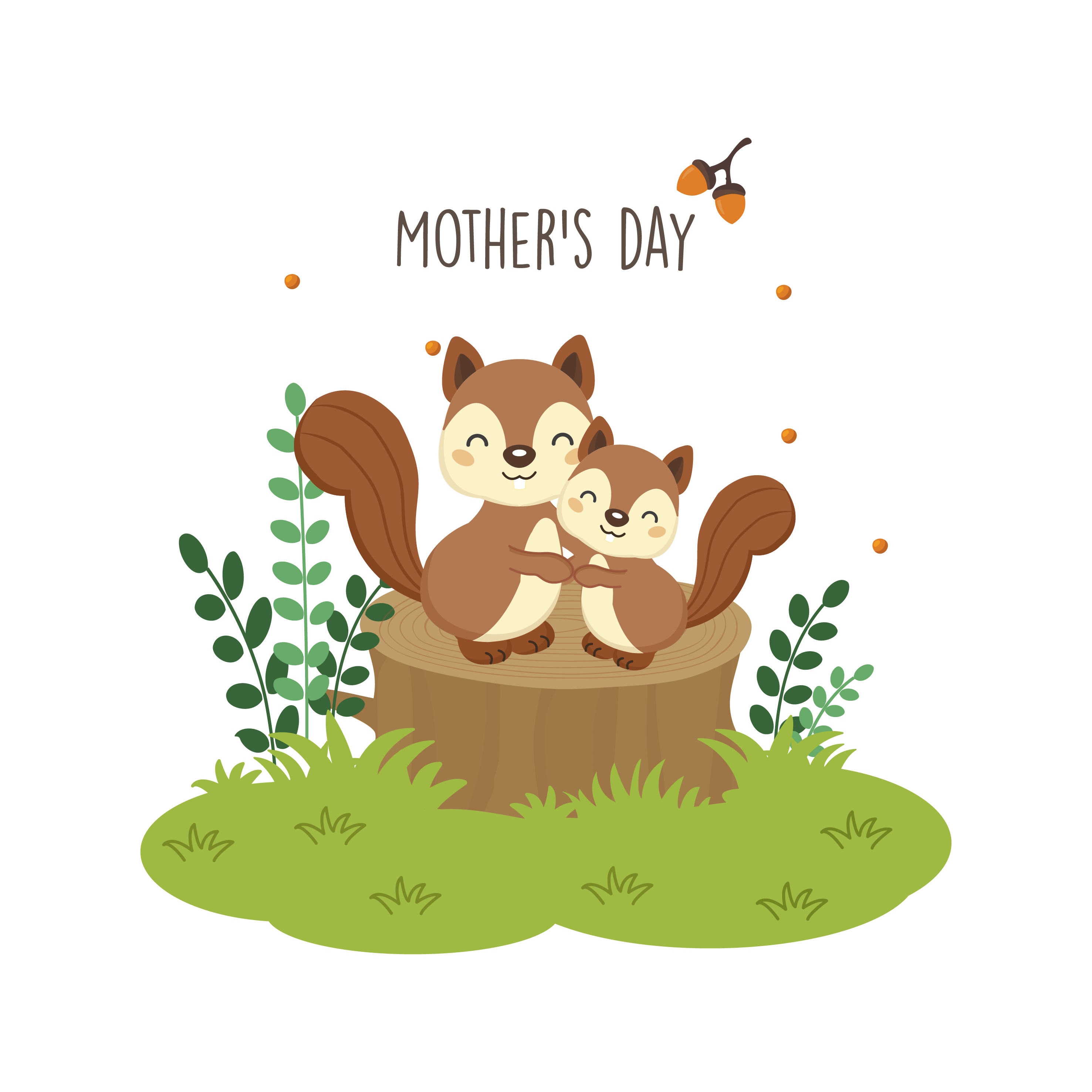Happy Mother's day card. Mother squirrel hugging her baby. 618702 Vector  Art at Vecteezy