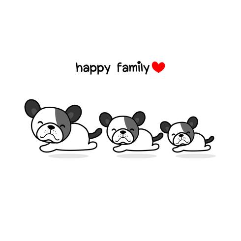 Cute mother father and baby dog.  Happy animal family cartoon vector illustration. 