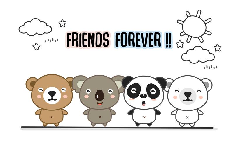 Friends forever greeting card with little animals. Cute bears cartoon  vector illustration. 618736 Vector Art at Vecteezy