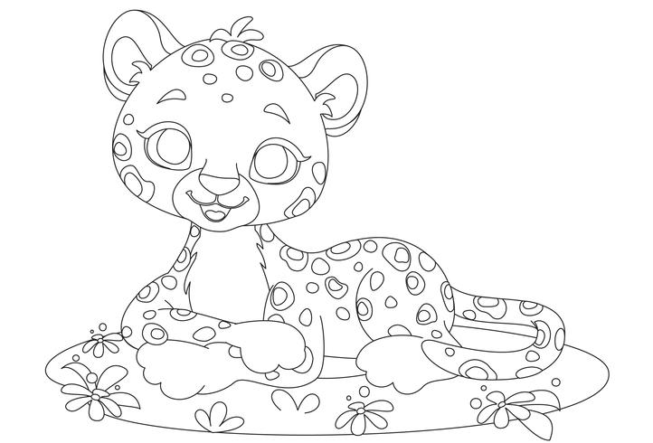 Baby leopard cute cartoon outline drawing vector