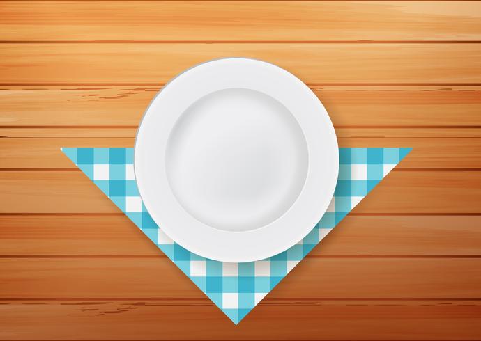 Plate with napkin on wood background vector