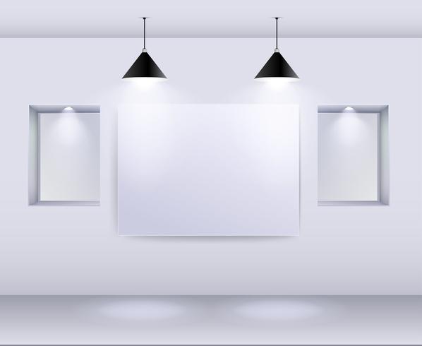 Gallery Interior with empty frame on wall and spotlights vector