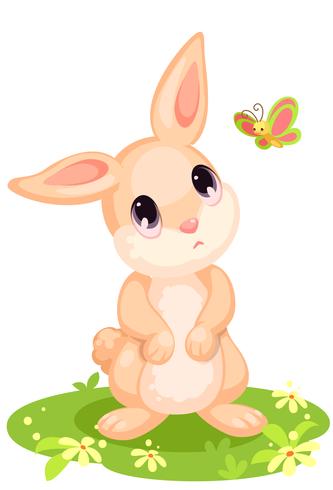 Cute rabbit looking at butterfly cartoon vector