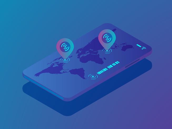mobile smartphone with location application vector
