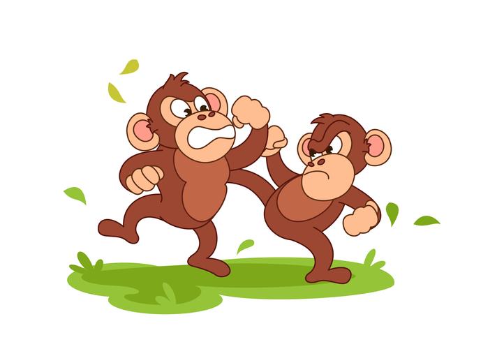 Chimpanzee fighting cartoon vector