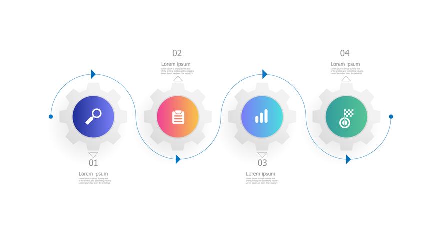 Engranajes dentados ruedas infografías 4 pasos vector