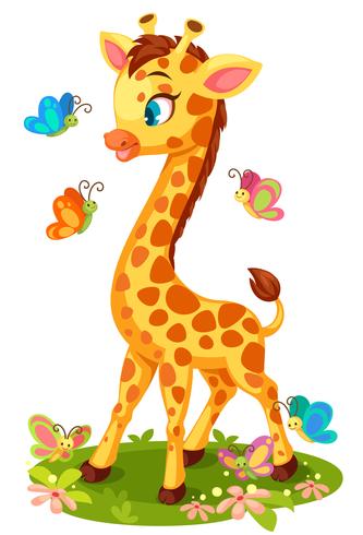 Cute giraffe playing with butterflies vector