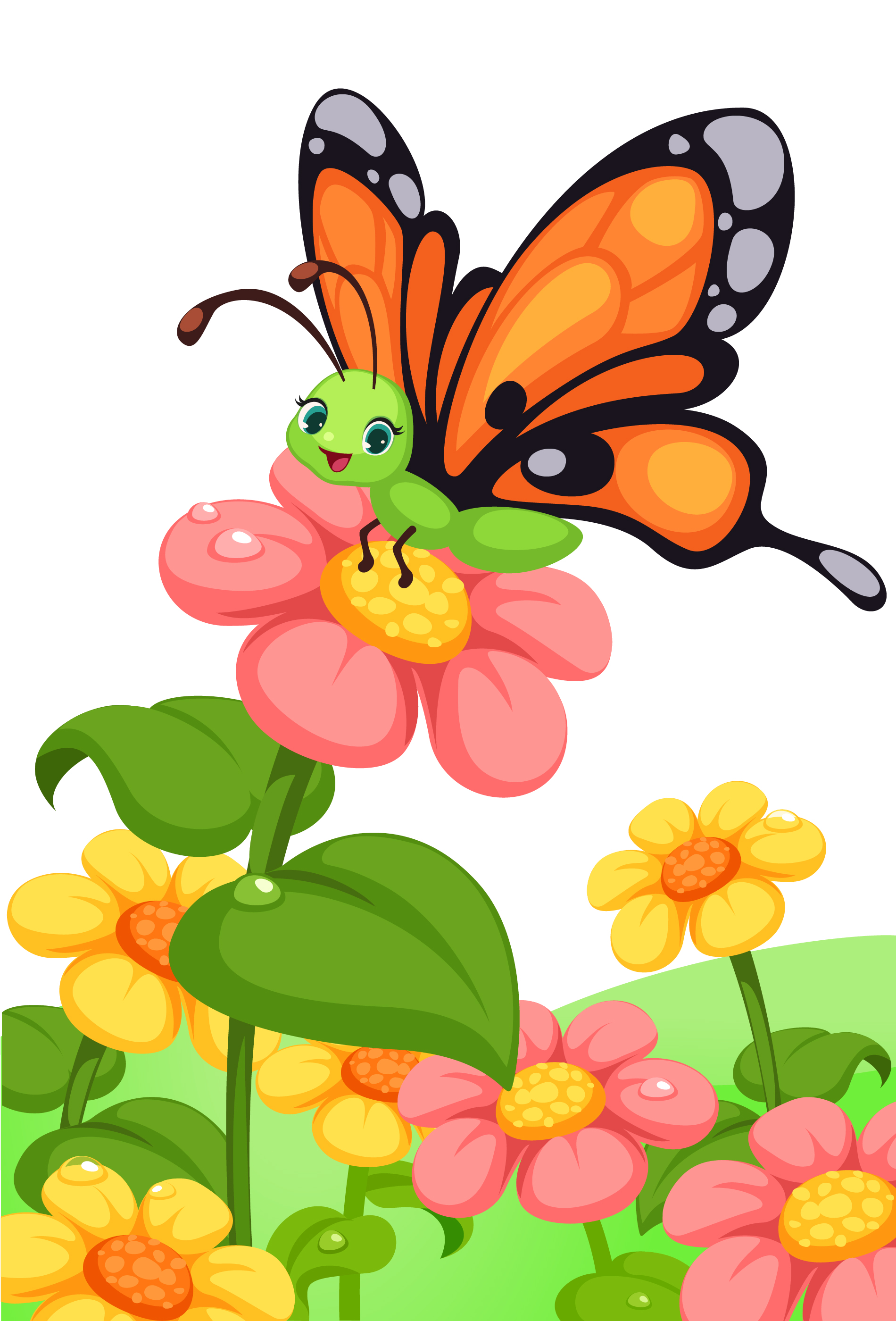 Download cute butterfly on colorful flowers - Download Free Vectors, Clipart Graphics & Vector Art