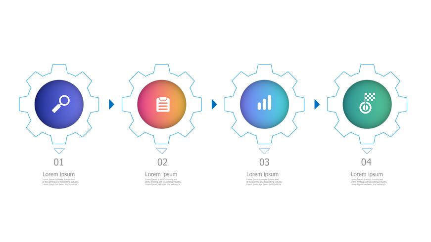 cog gears wheels horizontal infographics 4 steps vector