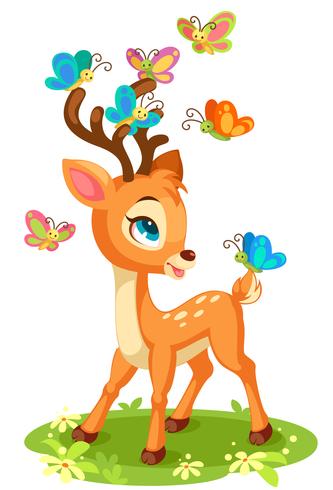 Cute baby deer and butterflies playing vector