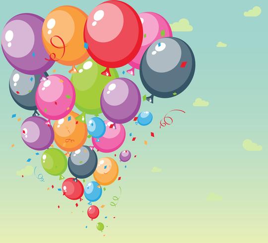 Festive balloons background with sky and clouds vector