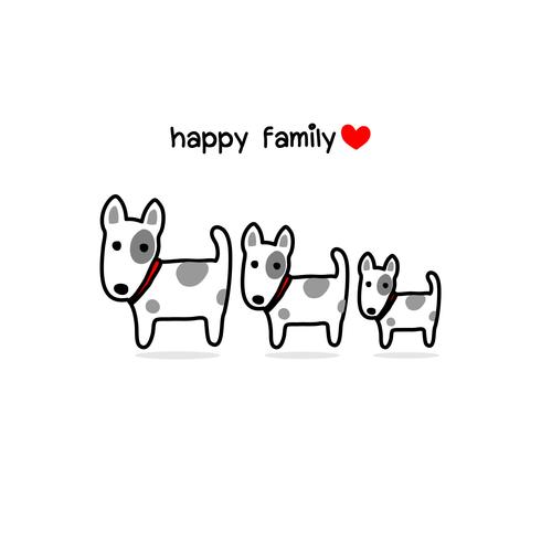 Cute mother father and baby dog.  Happy animal family cartoon vector illustration. 