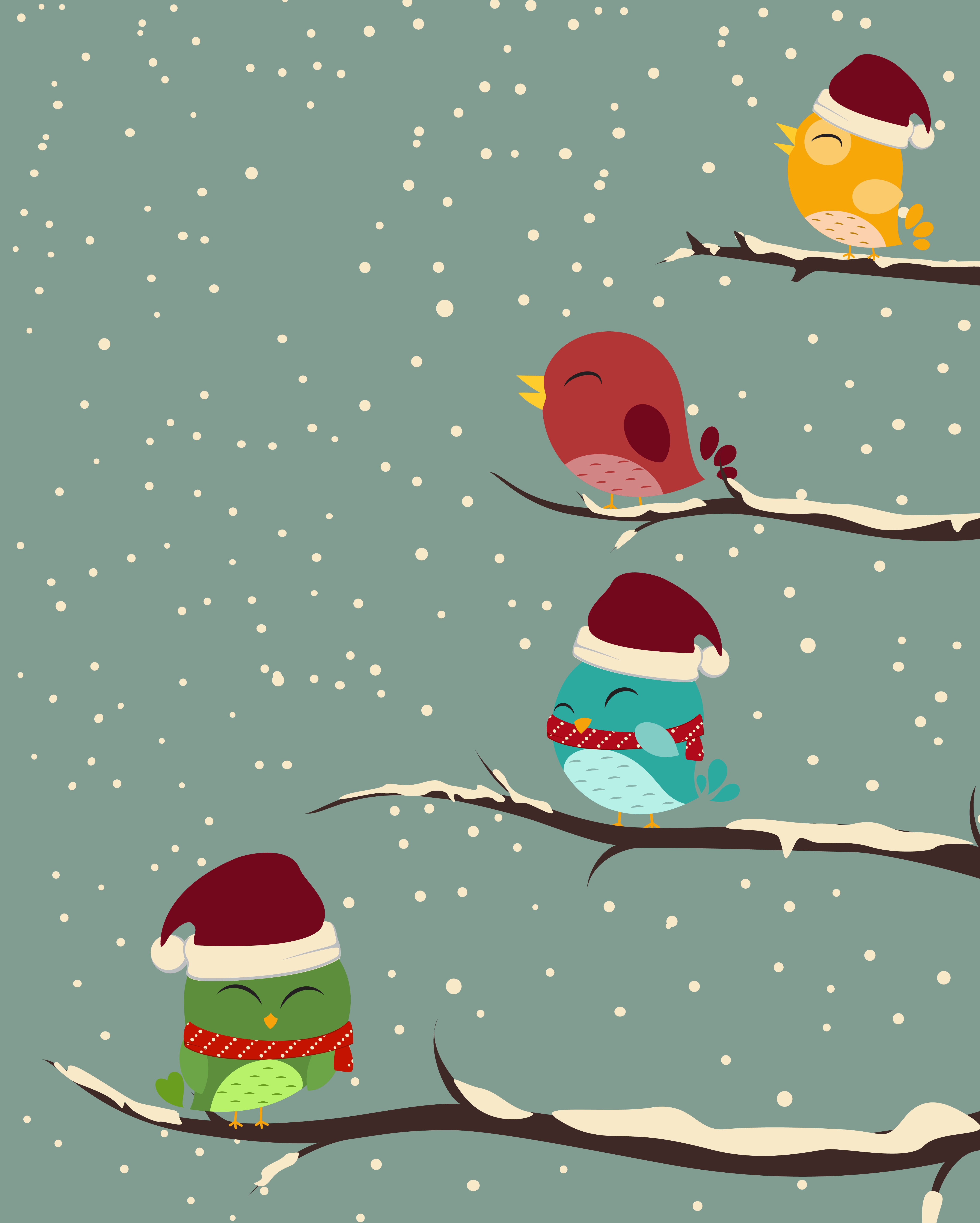 Download Birds on trees. winter scene - Download Free Vectors ...