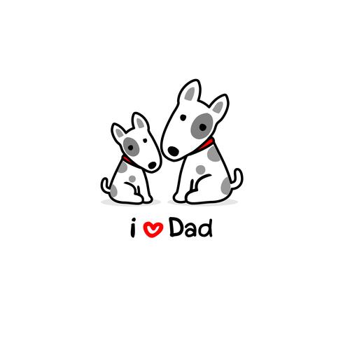 Greeting card for dad with cute dog and baby. Vector illustration.