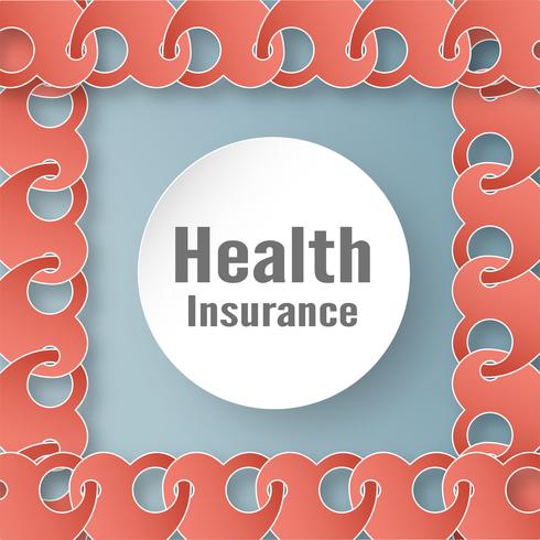 Vector illustration in concept of health insurance. Template design is on pastel blue background for cover, web banner, poster, slide presentation. Art Craft for kid in 3D paper cut style.