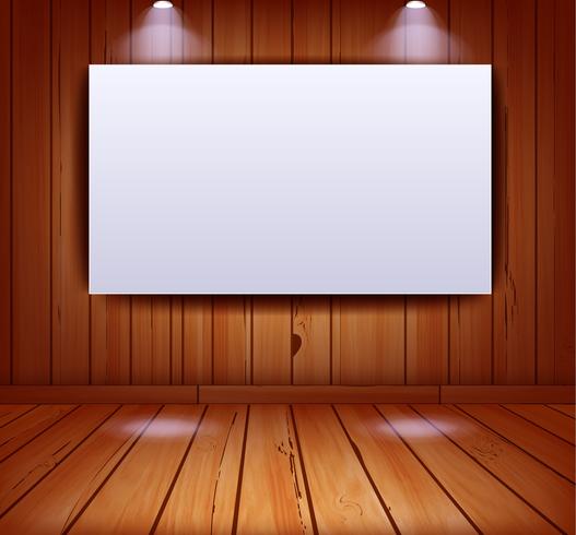Realistic gallery interior on wooden wall background vector